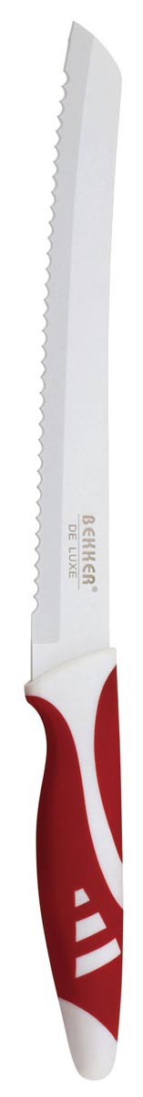 Нож для резки хлеба Bekker De Luxe, цвет: белый, красный, 33,5 смBK-1060 Нож для резки хлеба Bekker De Luxe, цвет: белый, красный, 33,5 смBK-1060Нож Bekker De Luxe предназначен для нарезки хлеба. Лезвие имеет керамическое покрытие Nano Resin, которое предотвращает прилипание продуктов. Прорезиненная рукоятка обеспечивает удобный хват. Можно мыть в посудомоечной машине. Характеристики: Материал:нержавеющая сталь, пластик. Толщина лезвия:1,5 мм. Длина лезвия ножа:20,4 см. Общая длина ножа:33,5 см. Размер упаковки:40 см х 8,5 см х 2 см.