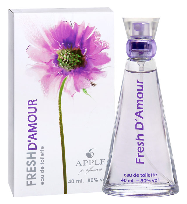 Apple Parfums Туалетная вода Fresh DAmour женская 40ml33766 Apple Parfums Туалетная вода Fresh DAmour женская 40ml33766Начальные ноты: глициния, листья лимона. Ноты сердца: пион, мускус, зелень, сирень, цветы персика. Базовые ноты: османтус, амбра, чай, кедр