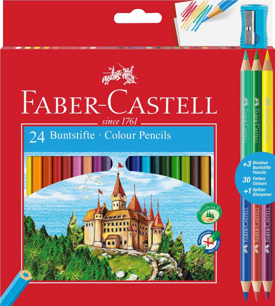 Faber-Castell Набор цветных карандашей Замок 24 цвета с точилкой + 3 двухцветных карандаша
