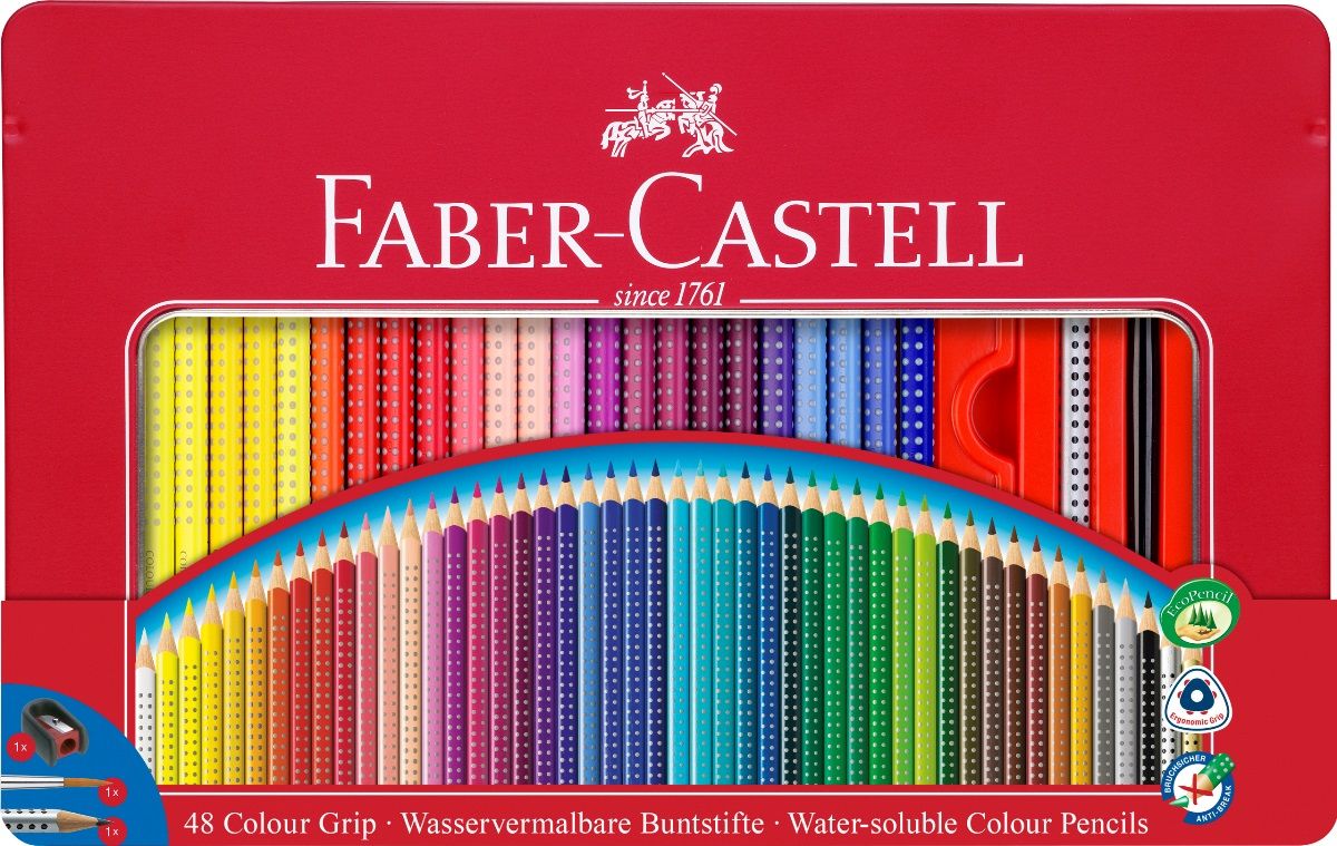 Faber-Castell Набор цветных карандашей Grip 2001 48 цветов + Карандаш чернографитовый + кисточка + точилка