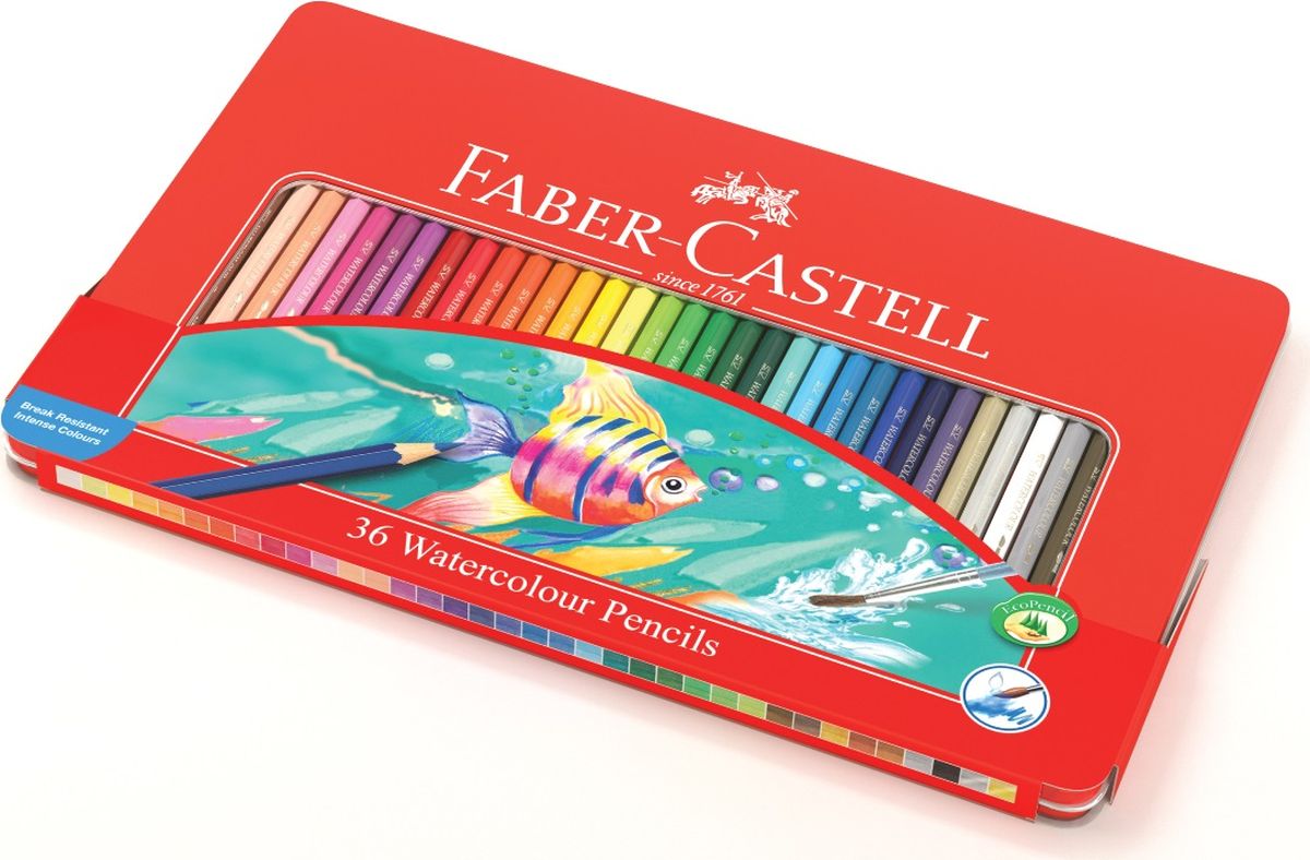 Faber-Castell Набор цветных акварельных карандашей Рыбки с кисточкой 36 цветов