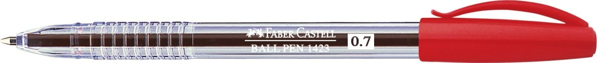 Faber-Castell Ручка шариковая 1423 красная142367 Faber-Castell Ручка шариковая 1423 красная142367Шариковая ручка Faber-Castell 1423 эргономичной формы станет незаменимым атрибутом учебы или работы. Прозрачный корпус ручки выполнен из пластика. Вентилируемый колпачок соответствует цвету чернил.Высококачественные чернила позволяют добиться идеальной плавности письма.Особенности: толщина линии 0,7 мм удобное и мягкое использование высококачественные чернила, не выцветают эргономичная форма длина письма: ~3000 м