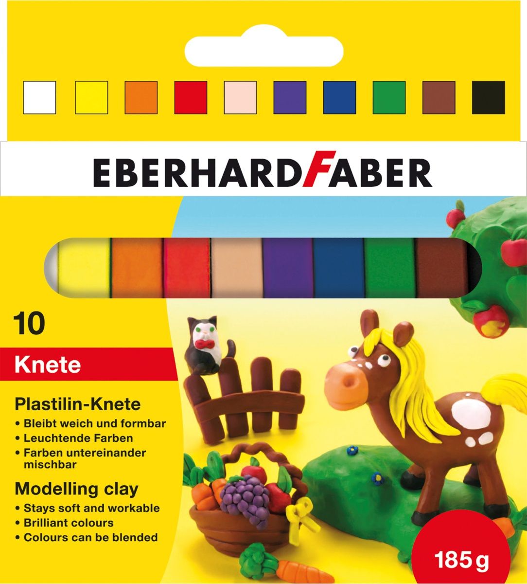 Eberhard Faber Пластилин 10 цветов 185 г572011 Eberhard Faber Пластилин 10 цветов 185 г572011Пластилин Eberhard Faber отлично подойдет для развития мелкой моторики и воображения у ребенка.В комплект входит пластилин десяти ярких и насыщенных цветов. Все цвета очень хорошо смешиваются, легко разминаются и меняют форму.Лепка - очень полезное занятие для малышей с раннего возраста. Она развивает мелкую моторику, помогает легко изучить формы и цвета.