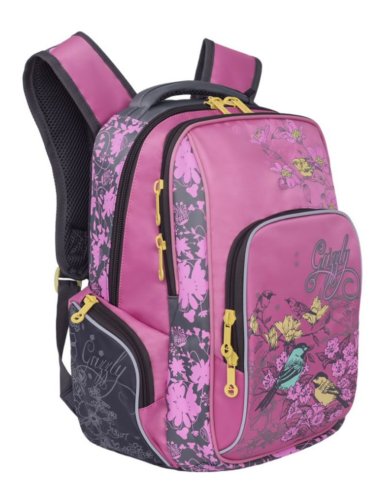 Grizzly Рюкзак RG-760-3/1RG-760-3/1 Grizzly Рюкзак RG-760-3/1RG-760-3/1Рюкзак Grizzly сочетает в себе современный дизайн, функциональность и долговечность. Рюкзак выполнен из плотного материала - нейлона.Рюкзак имеет два основных отделения на застежках-молниях с двумя бегунками. В одном отделении находится карман на молнии, во втором отделении карманов нет.На лицевой стороне рюкзака располагается карман на молнии, внутри которого находится карман-сетка. По бокам рюкзака расположены два кармана на молниях. Рюкзак оснащен удобной текстильной ручкой для переноски в руке. Дно рюкзака можно сделать более жестким, разложив специальную панель.Широкие регулируемые лямки и сетчатые мягкие вставки на спинке рюкзака предохранят мышцы спины ребенка от перенапряжения при длительном ношении. Светоотражающие вставки существенно повышают безопасность ребенка на дороге в темное время суток.