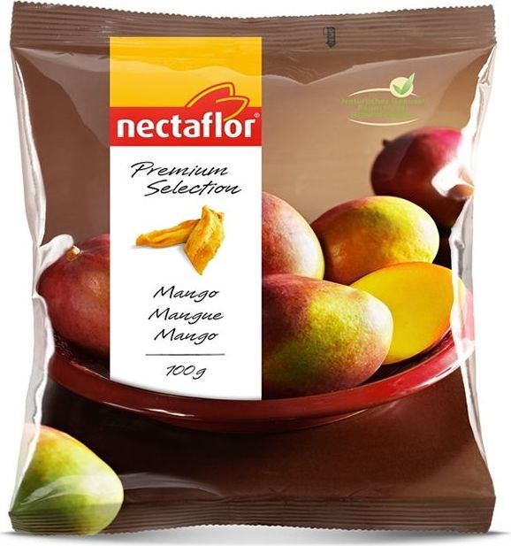 Nectaflor дольки манго, 100 г0120710 Nectaflor дольки манго, 100 г0120710Сушеный манго содержит ценную клетчатку. Это чрезвычайно вкусная, экзотическая и низкокалорийная закуска без добавления сахара.
