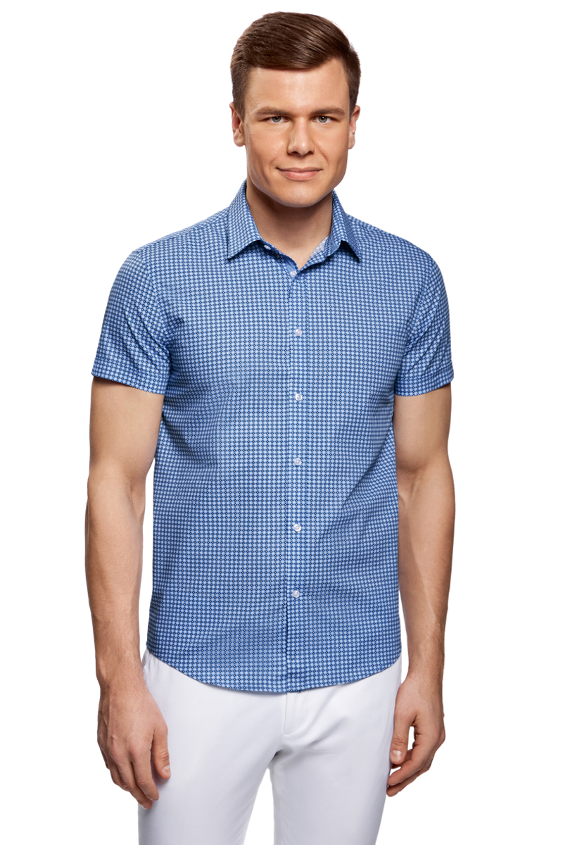 Рубашка мужская oodji Lab, цвет: голубой, белый. 3L210041M/19370N/7010G. Размер 37 (42-182)