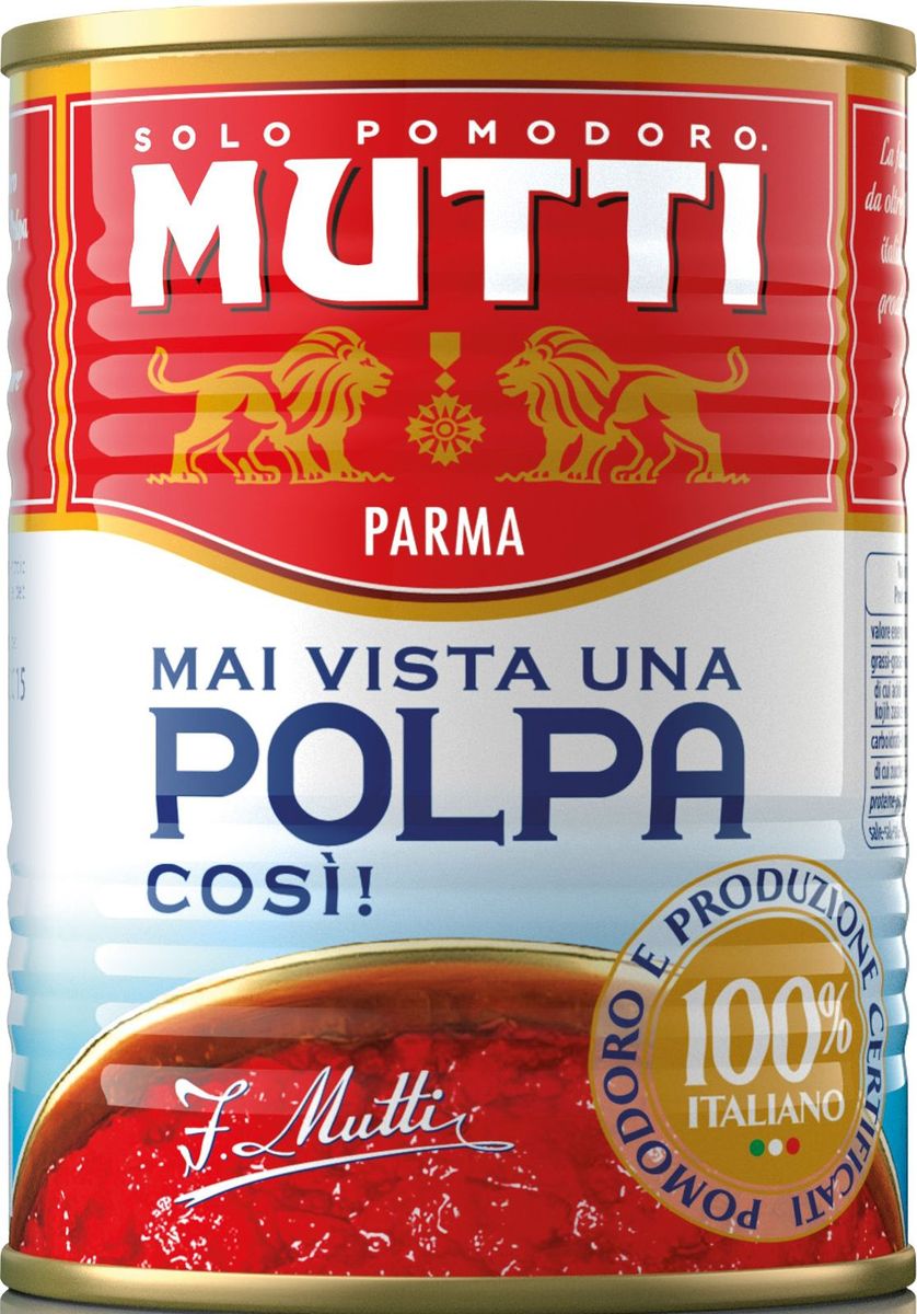 Mutti Томаты резаные кубиками в томатном соке, 400 г2451 Mutti Томаты резаные кубиками в томатном соке, 400 г2451Томаты резаные кубиками в томатном соке Мутти изготавливаются без использования добавок и консервантов, что позволяет продукту сохранять оригинальные органолептические качества. Высокая однородность продукта позволяет ему равномерно смешиваться с блюдом и подчеркнуть вкус основного блюда. Томаты Polpa используются как для приготовления горячих блюд, так и в сыром виде. Идеально сочетается с макаронными изделиями, благодаря насыщенному вкусу, Polpa идеально подходит для приготовления блюд в духовке.История компании Мутти началась в 1899 году, в регионе Эмилия Романья, которая с давних времен славится своей изысканной кухней.Компания Мутти – производитель, прошедший путь от небольшой сельскохозяйственной фабрики до крупного производителя с мировым именем благодаря высшему качеству продукции и любви к своему делу.Превознести томат до самых его вершин… - в этой фразе раскрывается суть компании Мутти, поэтому сегодня, также как и в прошлом, с той же страстью и вниманием семья Мутти производит высококачественную продукцию, разрабатывая новые рецепты и совершенствуя вкус томатов. Семьей Мутти придумана томатная паста в тюбиках, томатный уксус, первыми были выпущены на рынок резанные кубиками томаты (polpa), секрет производства которых держится в строжайшей тайне.Компания Мутти стала первой среди производителей выпускать всю продукцию под знаком интегрированная и сертифицированная продукция.Pomodorino dOro - приз за лучший урожай. Ежегодно 200 крестьян соревнуются в качестве помидоров.