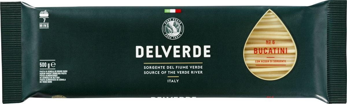 Delverde № 006 паста Букатини, 500 гМС-00002305 Delverde № 006 паста Букатини, 500 гМС-00002305Длинный формат пасты, великолепна в сочетании с соусами на основе мяса, сыра, овощей.Приготовление: Варить в кипящей подсоленной воде 7 минут.О производителе:Компания Delverde Industrie Alimentari S.p.a начала свою историю в середине XX века в Фаре, доведя до совершенства искусство традиционного производство пасты. Традиция изготовления пасты в историческом поселении Фара Сан Мартино известна по всему миру с XVII века: именно здесь производители впервые научились искусству смешивать зерна пшеницы с чистейшей водой реки Верде. Фара Сан Мартино до сих пор славится как одна из мировых столиц пасты.