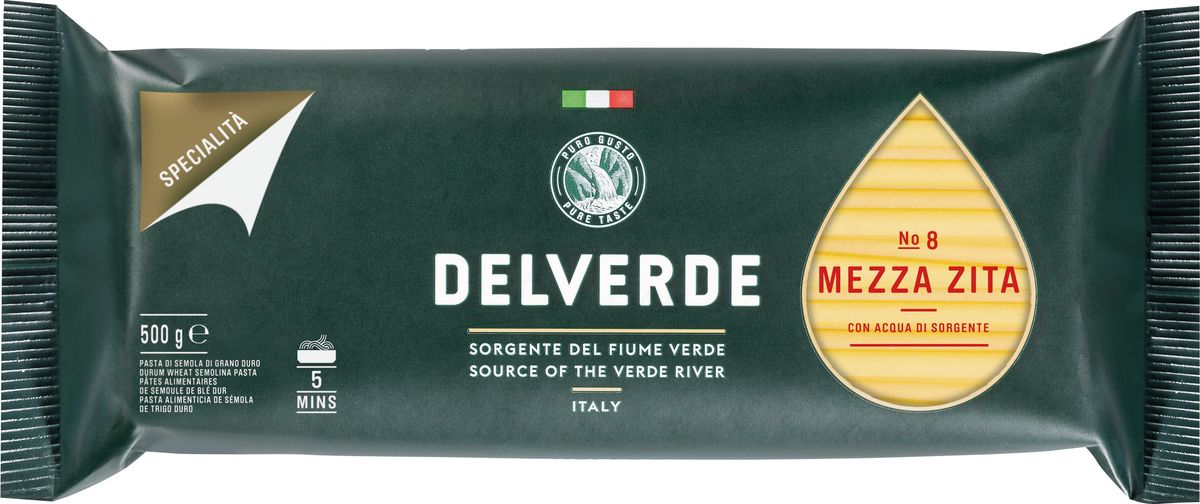 Delverde № 008 паста Медза Дзита, 500 гМС-00003668 Delverde № 008 паста Медза Дзита, 500 гМС-00003668Медза Дзита Delverde - толстые итальянские спагетти идеальны в сочетании с мясными и овощными соусами, яйцами и анчоусами или сардинами.Компания Delverde Industrie Alimentari S.p.a начала свою историю в середине XX века в Фаре, доведя до совершенства искусство традиционного производство пасты. Традиция изготовления пасты в историческом поселении Фара Сан Мартино известна по всему миру с XVII века: именно здесь производители впервые научились искусству смешивать зерна пшеницы с чистейшей водой реки Верде. Фара Сан Мартино до сих пор славится как одна из мировых столиц пасты.Варить в кипящей подсоленной воде 5 минут.