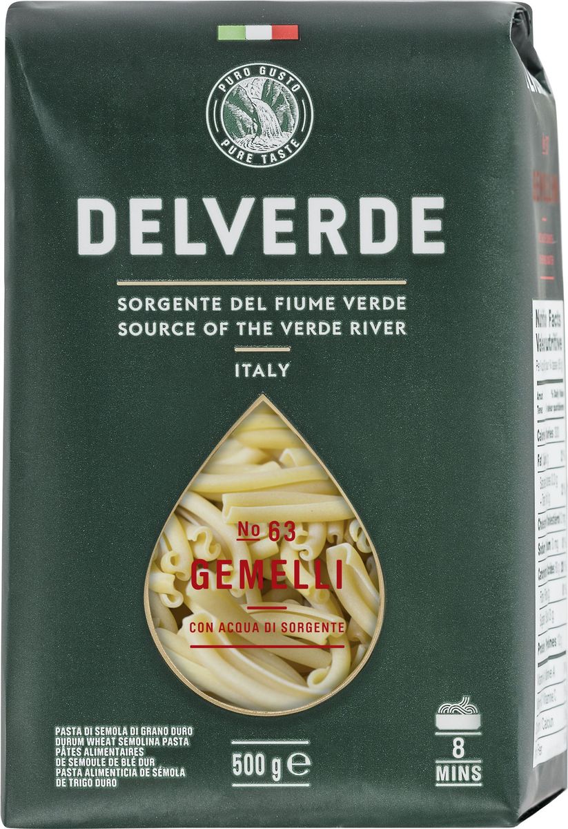 Delverde № 063 паста Джемелли, 500 г0120710 Delverde № 063 паста Джемелли, 500 г0120710Джемелли Delverde - закрученные в спираль тонкие макаронные изделия, свиду похожие на два свитых вместе жгута. Эта паста идеально сочетается ссоусами и заправками на основе оливкового масла, густыми бульонами.Джемелли часто подают с грибами, чесночным соусом, песто, мягким творогоми соусами из сливок или горгонзолы, используют в холодном виде в салатах. Варить в кипящей подсоленной воде 8 минут. Компания Delverde IndustrieAlimentari S.p.a начала свою историю в середине XX века в Фаре, доведя досовершенства искусство традиционного производство пасты. Традицияизготовления пасты в историческом поселении Фара Сан Мартино известна повсему миру с XVII века: именно здесь производители впервые научилисьискусству смешивать зерна пшеницы с чистейшей водой реки Верде. Фара СанМартино до сих пор славится как одна из мировых столиц пасты. С самогоначала миссией компании было производить и предлагать мирувысококачественные продукты из высококачественных ингредиентов. КомпанияDelverde до сих пор работает в соответствии с наилучшими итальянскимигастрономическими и промышленными традициями. Для приготовления пастыDelverde используются только отборные, отлично сочетающиеся друг с другомингредиенты: чистейшая вода из реки Верде и зерна самой качественнойтвердой пшеницы.