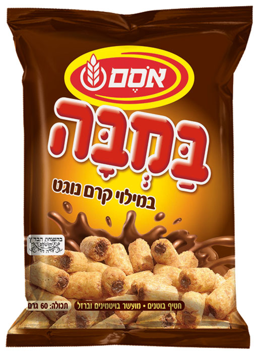 Bamba кукурузно-арахисовые палочки с начинкой крем нугат, 60 г6923634 Bamba кукурузно-арахисовые палочки с начинкой крем нугат, 60 г6923634Bamba позиционируется как здоровый снек, содержание арахиса и фундука составляет 33%. К тому же Bamba не содержит глютена. Британские и американские исследования показали, что употребление этого снека предотвращает появление аллергии на арахис. Бамба - это снек, более всего продающийся в Израиле. 90% израильских семей покупают бамбу на постоянной основе.