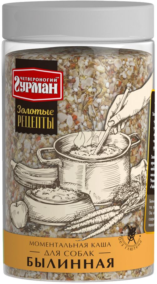 Каша для собак Четвероногий гурман Золотые рецепты. Былинная, моментальная, 300 г102103002 Каша для собак Четвероногий гурман Золотые рецепты. Былинная, моментальная, 300 г102103002Золотые рецепты - моментальная каша для собак суперпремиум класса. Сложный многокомпонентный состав продукта включает злаки, овощи, фрукты, а также розмарин и морские водоросли. Корм не является полнорационным. Рекомендуется смешивать с мясными консервами.Состав: хлопья гречневые, хлопья рисовые, воздушный рис, сушеная морковь, сушеная тыква, порошок розмарина, измельченные морские водоросли.