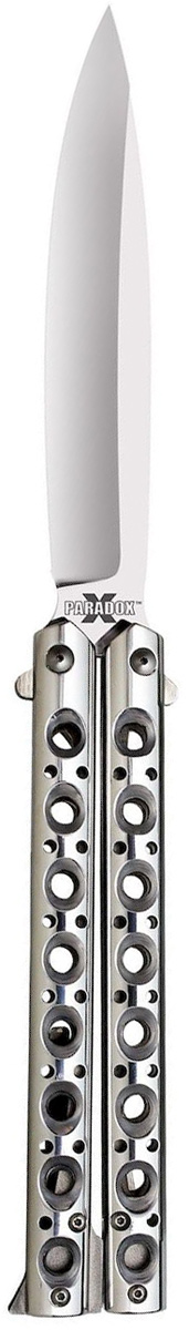 Нож складной Cold Steel Paradox 5 1/2, общая длина 30,1 смCS-24PA Нож складной Cold Steel Paradox 5 1/2, общая длина 30,1 смCS-24PAСкладной нож Cold Steel Paradox 5 1/2, имеет необычную вращающуюся рукоятку и надежный фиксатор, поэтому его второе название - это нож-бабочка. Нож-бабочку нельзя открыть одной рукой, ведь лезвие не откидывается. Состав рукоятки это две части, которые заканчиваются пружинами. Подобная конструкция разворачивает конструкцию на 180 градусов, при этом пружины регулируют его открытие и закрытие. Нож отличается тонким и пластичным клинком, который сделан из высококачественной стали AUS 8A (Япония). Твердый алюминий с анодированным покрытием предостерегает поверхность от царапин и окисления даже в крайне агрессивных условиях. Дизайн изделия мгновенно привлекает на себя внимание окружающих.Размер ножа в открытом виде: 30,1 см.Толщина лезвия: 3,5 мм.Длина ножа (в сложенном виде): 16,2 см.