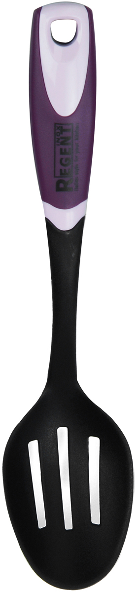 Ложка кулинарная Regent Inox Violet, длина 30 см93-TO-VI-02 Ложка кулинарная Regent Inox Violet, длина 30 см93-TO-VI-02Кулинарная ложка Regent Inox Violet - просто незаменимая вещь на кухне любой современной хозяйки. Данная модель выделяется значительной прочностью и долговечностью, оснащена прорезями для стекания жидкости. Изделие выполненное из пищевого нейлона, идеально подходит для перемешивания супов, соусов или заправок. Удобная ручка не позволит выскользнуть ложке из вашей руки и сделает приятным процесс приготовления любого блюда. Петля для подвешивания поможет грамотно распределить кухонное пространство. С ней вы можете повесить изделие на стену. С таким стильным аксессуаром готовить вдвойне приятно. Длина ложки: 30 см.