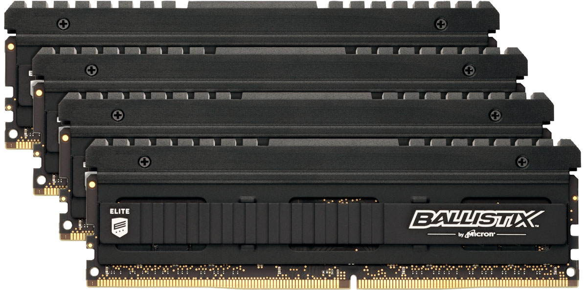 Crucial Ballistix Elite DDR4 4x4Gb 2666 МГц комплект модулей оперативной памяти (BLE4C4G4D26AFEA)BLE4C4G4D26AFEA Crucial Ballistix Elite DDR4 4x4Gb 2666 МГц комплект модулей оперативной памяти (BLE4C4G4D26AFEA)BLE4C4G4D26AFEAКомплект модулей оперативной памяти Crucial Ballistix Elite типа DDR4 обеспечивает увеличенную рабочую частоту (по сравнению с предыдущем поколением) при сниженном тепловыделении и экономном энергопотреблении. Благодаря низкому напряжению (1,2 В), снижается потребление энергии, что обеспечивает отсутствие нагрева и бесшумную работу ПК. Теплоотвод выполнен из чистого алюминия, что ускоряет рассеяние тепла.Общий объем памяти в 16 ГБ позволит свободно работать со стандартными, офисными и профессиональными ресурсоемкими программами, а также современными требовательными играми. Работа осуществляется при тактовой частоте 2666 МГц и пропускной способности, достигающей до 21300 Мб/с, что гарантирует качественную синхронизацию и быструю передачу данных, а также возможность выполнения множества действий в единицу времени. Параметры тайминга 16-17-17-36 гарантируют быструю работу системы. Имеется поддержка XMP 2.0 для удобного разгона в автоматическом режиме.