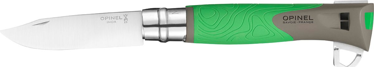 Нож Opinel Specialists Explore №12, клинок 10 см, цвет: зеленый, серый1899 Нож Opinel Specialists Explore №12, клинок 10 см, цвет: зеленый, серый1899Нож Opinel Explore изготовлен из нержавеющей стали с пластиковой рукояткой. Нож дополнен свистком, огнивом и стропорезом. Новинка от компании Opinel нож Explore позиционируется как универсальная модель для туризма, альпинизма, охоты и рыбалки. Нож с удобным и функциональным клинком, прочной рукояткой и дополнительными функциями.Главные отличие ножа Opinel Specialist от традиционного:1. Для изготовления рукоятки используется двухцветный прочный пластик, поэтому такой нож легко заметить на снегу, в траве или на камнях. Кроме того, в отличие от древесины, пластиковая рукоятка не впитывает влагу и не разбухает.2. Нож Opinel Specialist оснащен специальным лезвием. Оно несколько толще, а значит, прочнее, обычного.3. Инженеры компании Opinel наделили свое изделие спасательной функцией - такой нож оснащен свистком, способном воспроизводить очень громкий звук (до 110 дБ), что более чем достаточно для привлечения к себе внимания спасателей в экстренном случае.Новая модель Opinel Explore объединяет традиционную складную конструкцию с удобным рабочим клинком из нержавеющей стали, эргономичная рукоять из полиамида с противоскользящей зоной и дополнительный набор функций, которые могут пригодиться в полевых условиях. Рукоять устойчивая к ударам, экстремальным температурам (от -40 до 80 °C) и влажности.Клинок ножа Opinel Explore изготовлен из нержавеющей стали марки Sandvic 12С27 (на клинке обозначается как inox). Этот тип стали крайне устойчив к коррозии и сравнительно легко поддается правке. Также, благодаря содержанию 0,4% карбона, клинки из этой стали довольно долго держат заточку, что в условиях похода является огромным плюсом. Нож Opinel Explore оснащен замком virobloc. Данный замок отлично себя зарекомендовал и используется в раскладных ножах Opinel более 50 лет. Дополнительно нож оснащен свистком, рядом со свистком расположены огниво и крюк, которым можно резать ткань и веревку. С другой стороны, эта рукоятка дополняется отверстием под темляк или карабин.Характеристики. Материал лезвия: сталь Sandvik 12C27. Материал рукояти: полиамид. Тип ножевого замка: Viroblock. Приспособление для открытия клинка: насечка на лезвии. Длина лезвия, см: 10. Длина ножа, см: 26. Ширина лезвия, см: 2,4. Длина в сложенном положении, см: 16. Вес, гр: 160. Viroblock - оригинальное запорное устройство, представляющее собой кольцо с прорезью, которое, будучи повернуто относительно оси ножа, упирается в пятку клинка и не дает ножу самопроизвольно складываться при работе или раскладываться в кармане. Конструкция эта защищена патентом и устанавливается на ножи Opinel с 1955 года, начиная с модели № 6. Французская форма Opinel - производитель ножей с 1890 года. Удачная конструкция ножей обеспечила фирме не только длительное существование, но и всемирную славу. Ножи Opinel являются символом Франции. Классический нож этого типа - рукоять из дерева, металлическая втулка, ось, клинок и поворотное кольцо. Такая простота наряду с малой ценой и отличным качеством - вот рецепт успеха этих ножей. Наиболее распространены ножи с поворотным кольцом, которое фиксирует клинок в двух положениях.