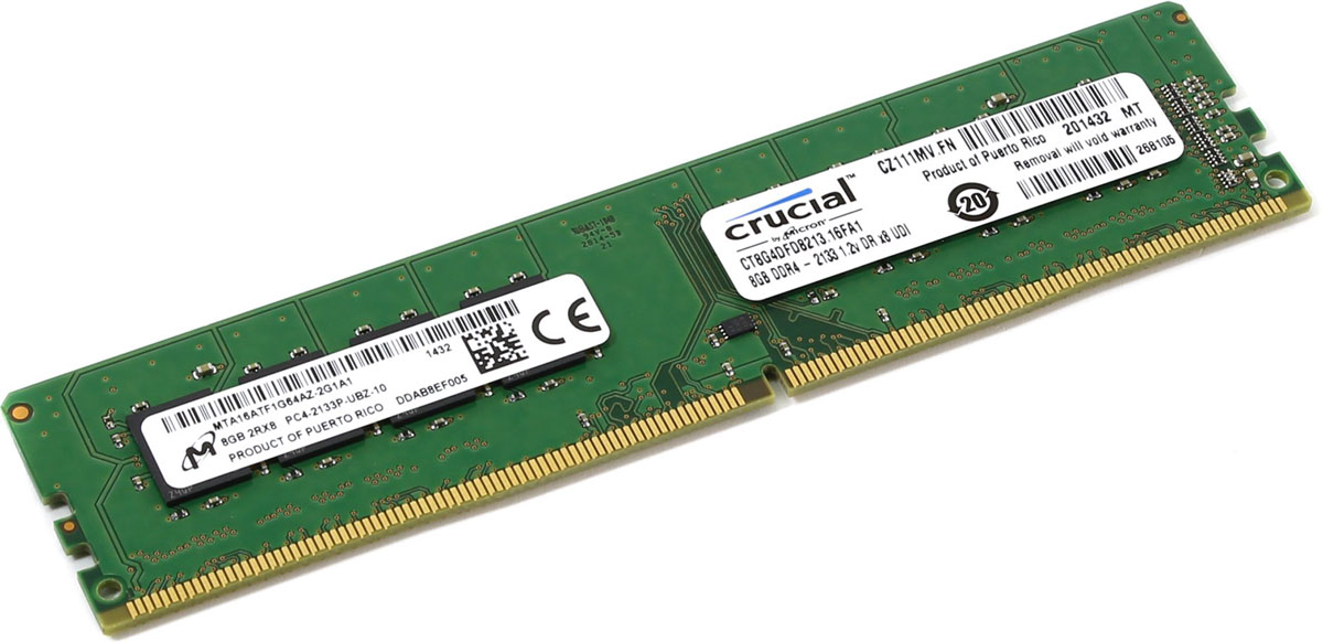 Crucial DDR4 8Gb 2133 МГц модуль оперативной памяти (CT8G4DFD8213)CT8G4DFD8213 Crucial DDR4 8Gb 2133 МГц модуль оперативной памяти (CT8G4DFD8213)CT8G4DFD8213Небуферезированная память Crucial DDR4 предоставляет качество работы, надежность и производительность, требуемую для современных ПК сегодня. Объем модуля памяти в 8 ГБ позволит свободно работать со стандартными, офисными и профессиональными ресурсоемкими программами, а также современными требовательными играми. Работа осуществляется при тактовой частоте 2133 МГц и пропускной способности, достигающей до 17000 Мб/с, что гарантирует качественную синхронизацию и быструю передачу данных, а также возможность выполнения множества действий в единицу времени. Тайминг CL-15 гарантирует быструю работу системы.