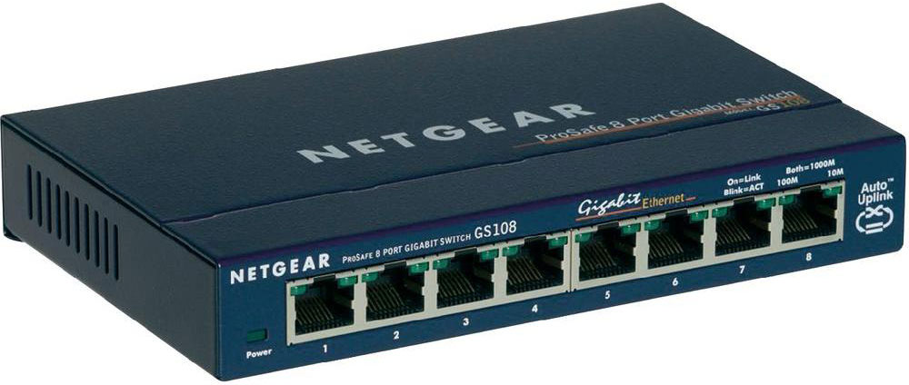 Netgear ProSAFE GS108GE коммутаторGS108GE Netgear ProSAFE GS108GE коммутаторGS108GEС помощью неуправляемых гигабитных коммутаторов серии компании могут с небольшими затратами перевести свои сети на использование гигабитных скоростей и увеличить количество портов.Данная модель поддерживает технологию PoE для развертывания недорогих решений с PoE. Эти энергосберегающие и долговечные коммутаторы прошли строгие испытания и удовлетворяют требованиям предприятий к надежности. Назначение приоритета трафика стандарта 802.1p и поддержка Jumbo-кадров обеспечивает полную интеграцию с более сложными сетями.Коэффициент очереди WRR: 1:2:4:8Размер буфера пакетов: 192 КбМаксимальная потребляемая мощность: 4,9 ВтРазмер таблицы MAC: 4000 адресов
