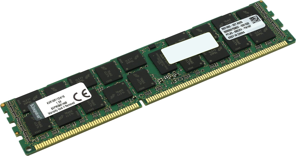 Kingston ValueRAM DDR3 16GB 1600 МГц модуль оперативной памяти (KVR16R11D4/16)KVR16R11D4/16 Kingston ValueRAM DDR3 16GB 1600 МГц модуль оперативной памяти (KVR16R11D4/16)KVR16R11D4/16Выбор подходящей памяти для сервера столь же важен, как и правильный выбор производителя. Серверные модули памяти Kingston сверхнадежны и снижают совокупную стоимость владения. Модули памяти Kingston ValueRAM проектируются, производятся и тщательно тестируются с учетом точных технических характеристик каждой конкретной брендированной компьютерной системы. Модули имеют гарантированную совместимость отличаются легендарной надежностью Kingston.Память снабжена технологией ECC, которая служит для исправления случайных ошибок памяти, вызываемых различными внешними факторами, и представляет собой усовершенствованный вариант системы контроля четности.