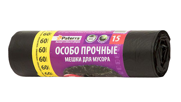 Мешки для мусора Paterra Особо прочные, 60 л, 15 шт106-057 Мешки для мусора Paterra Особо прочные, 60 л, 15 шт106-057Мешки Paterra Особо прочные, выполненные извысокопрочного и эластичного полиэтилена, обеспечатчистоту и гигиену в квартире. Изделия обладают повышенной толщиной, поэтому они не рвутся при нагрузке и при контакте с острыми краями мусора. А крестовидное дно позволяет мешкам выдерживать большой вес, перераспределяя нагрузку равномерно. Они удобны для сбора иутилизации мусора, занимают мало места, практичны в использовании. Благодаря удобным размерам, мешки легко вкладываются в ведро.Количество: 15 шт.Размер мешка: 60 х 80 см.