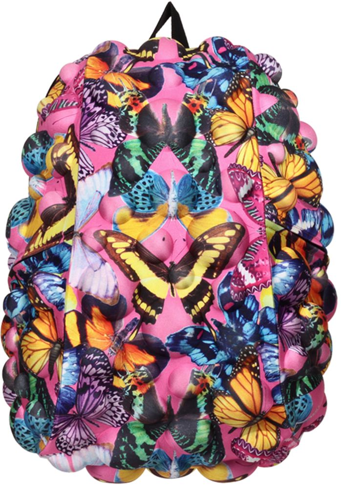 Рюкзак городской MadPax Bubble Full. Butterfly, 32 лKAB24484797 Рюкзак городской MadPax Bubble Full. Butterfly, 32 лKAB24484797MadPax Bubble Full - это рюкзак в стиле фанк, которые своим неповторимым дизайном бросают вызов монотонности и скуке. Эти уникальные рюкзаки помогают детям всех возрастов самовыражаться, а их внутренняя структура с отделениями, карманами и застежками-молниями делает их невероятно практичными.Городской рюкзак MadPax Bubble Full - это стильный и практичный аксессуар, который станет незаменимым в ритме большого города.Рюкзак имеет одно основное отделение на застежке-молнии с двумя бегунками. Бегунки застежки дополнены металлическими держателями.Внутри отделения находится мягкий карман для ноутбука размером до 15.6 дюймов, закрывающийся хлястиком на липучке. Также внутри находится небольшой карман на молнии.Рюкзак имеет два прорезных боковых кармана, закрывающиеся на застежки-молнии. Сзади расположен прозрачный кармашек для визитки.Модель оснащена ручкой для переноски в руке, а также широкими плечевыми лямками, которые можно регулировать по длине. Специальная застежка-крепление соединяет и фиксирует лямки в районе груди, это позволяет равномерно распределить нагрузку на плечи и спину при максимальной загрузке рюкзака.Конструкция спинки дополнена эргономичными подушечками, противоскользящей сеточкой и системой вентиляции для предотвращения запотевания спины. Мягкая ортопедическая спинка создает дополнительный комфорт вашей спине и делает ношение рюкзака более удобным.