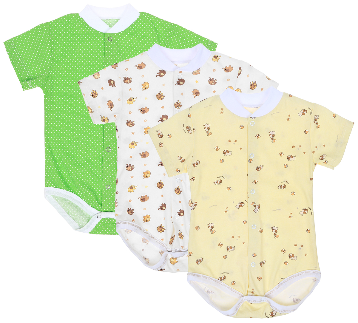 Боди-футболка детское Фреш Стайл, цвет: салатовый, желтый, белый, 3 шт. 10-325м. Размер 86, 18 месяцев