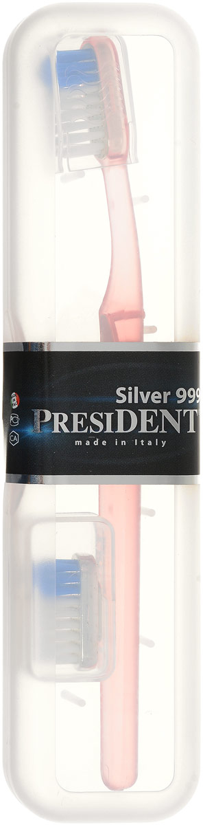 President Зубная щетка Silver 999, со сменной головкой, средняя жесткость, цвет: светло-розовый1012_розовый President Зубная щетка Silver 999, со сменной головкой, средняя жесткость, цвет: светло-розовый1012_розовыйЗубная щетка President Silver 999 средней жесткости- это уникальная зубная щетка, которая помогает не только чистить зубы, но и борется с бактериями. Головка щетки покрыта серебром 999 пробы, которое при контакте с водой обеспечивает бактерицидное действие на патогенную микрофлору, вызывающую кариес и воспаление десен. Серебряное покрытие гарантирует естественный длительный процесс самодезинфекции самой щетины. Щетина Tynex от DuPont обеспечивает тщательное удаление налета и бережное отношение к эмали. В комплект входит защитный чехол и дополнительная сменная головка. Товар сертифицирован.