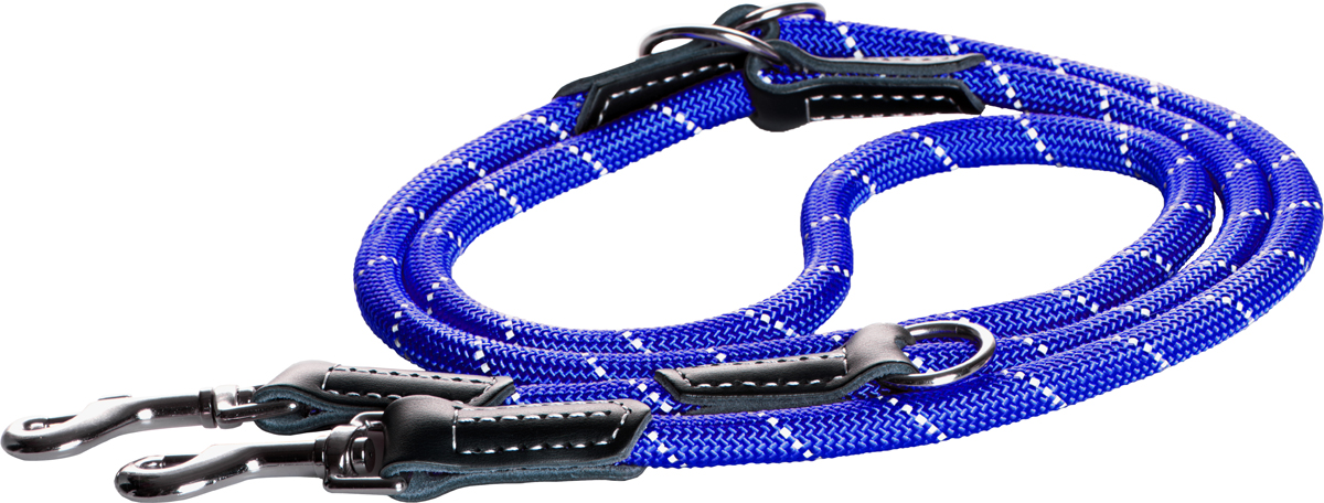 Поводок-перестежка для собак Rogz Rope, цвет: синий, ширина 1,2 см. Размер LHLMR12B Поводок-перестежка для собак Rogz Rope, цвет: синий, ширина 1,2 см. Размер LHLMR12BПоводок перестежка для собак Rogz Rope выполнен из очень мягкого, но прочного нейлона, который не причинит неудобства собаке. Высококачественная тесьма особого плетения, удивительно мягкая на ощупь, не стирает и не путает шерсть даже длинношерстным собакам. Особо прочный закругленный нейлон препятствует разгрызанию и деформации изделий. Выполненные по заказу литые кольца выдерживают значительные физические нагрузки и имеют хромирование, нанесенное гальваническим способом, что позволяет избежать коррозии и потускнения изделия.Светоотражающая нить, вплетенная в нейлоновую ленту, обеспечивает видимость животного в темное время суток.Многофункциональный поводок-перестежку можно использовать как: поводок для двух собак; короткий, средний или удлиненный поводок (1м, 1.3м, 1.6м); поводок через плечо; временную привязь.Элементы изделия выполнены из 100% кожи.
