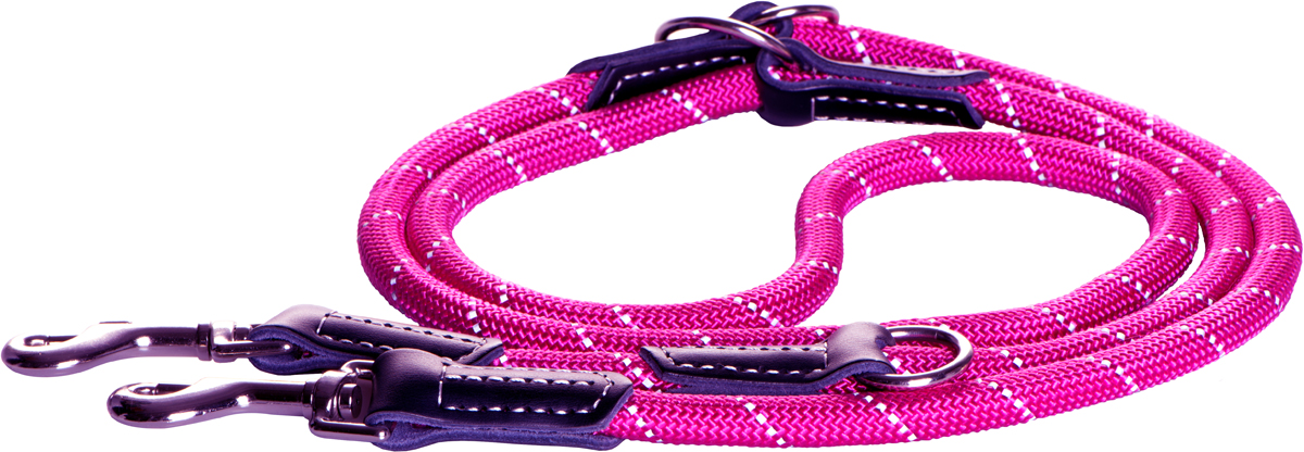 Поводок-перестежка для собак Rogz Rope, цвет: розовый, ширина 1,2 см. Размер LHLMR12K Поводок-перестежка для собак Rogz Rope, цвет: розовый, ширина 1,2 см. Размер LHLMR12KПоводок перестежка для собак Rogz Rope выполнен из очень мягкого, но прочного нейлона, который не причинит неудобства собаке. Высококачественная тесьма особого плетения, удивительно мягкая на ощупь, не стирает и не путает шерсть даже длинношерстным собакам. Особо прочный закругленный нейлон препятствует разгрызанию и деформации изделий. Выполненные по заказу литые кольца выдерживают значительные физические нагрузки и имеют хромирование, нанесенное гальваническим способом, что позволяет избежать коррозии и потускнения изделия.Светоотражающая нить, вплетенная в нейлоновую ленту, обеспечивает видимость животного в темное время суток.Многофункциональный поводок-перестежку можно использовать как: поводок для двух собак; короткий, средний или удлиненный поводок (1м, 1.3м, 1.6м); поводок через плечо; временную привязь.Элементы изделия выполнены из 100% кожи.