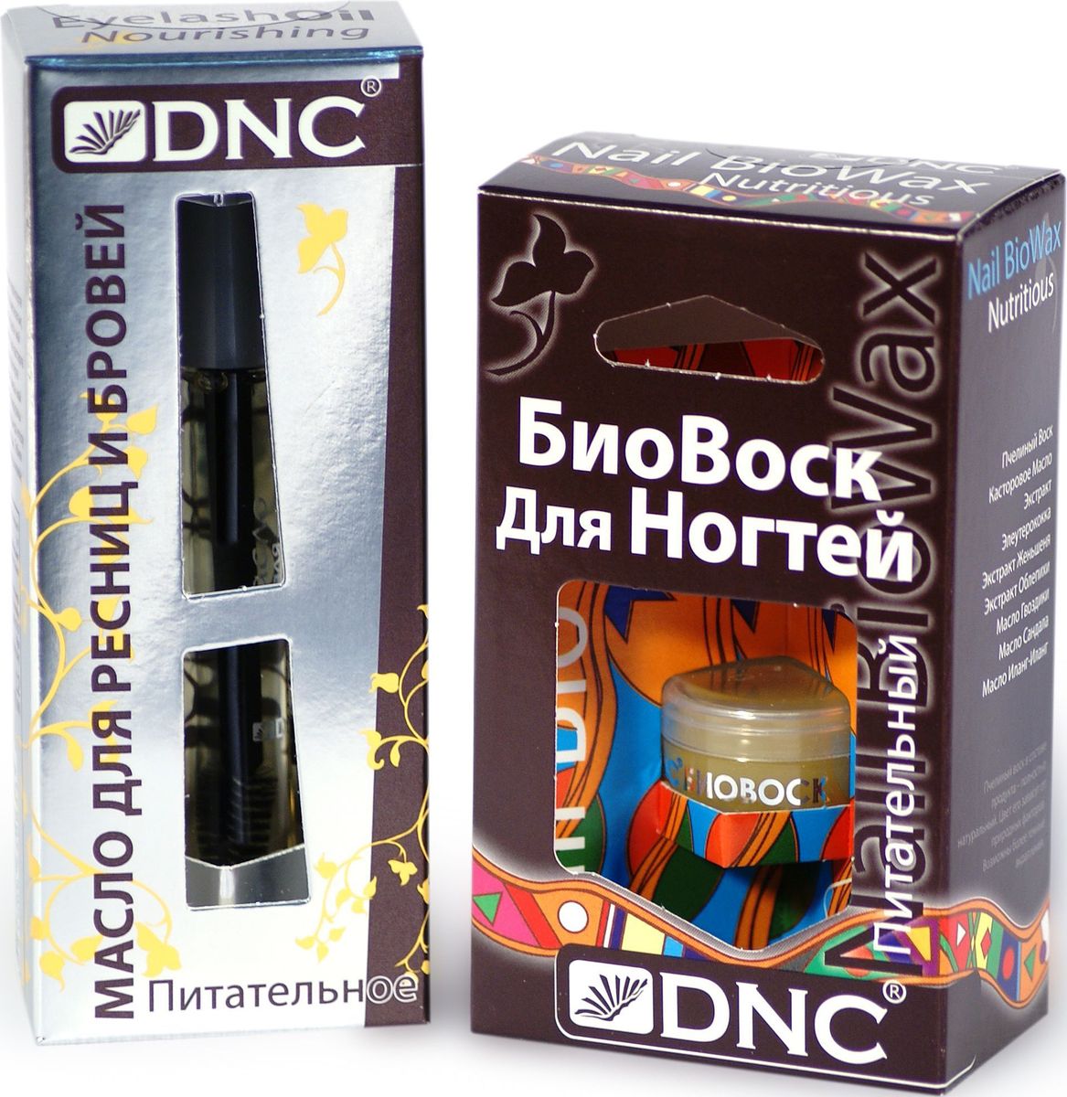 DNC Набор Питательный: масло для ресниц и бровей, 12 мл, биовоск для ногтей, 6 мл4751006754072 DNC Набор Питательный: масло для ресниц и бровей, 12 мл, биовоск для ногтей, 6 мл4751006754072Масло для ресниц. Достаточно регулярно наносить небольшое количество масла на ресницы и брови, и результат не заставит себя ждать. Касторовое масло укрепляет ресницы и брови, увлажняет их и снабжает необходимыми питательными веществами, способствует их росту и позволяет дольше сохранять форму. Облепиховое масло, содержащее большое количество витаминов и микроэлементов, улучшает структуру волосков, укрепляя и делая их более гладкими. Биовоск для ногтей питательный Комплекс из пчелиного воска, касторового масла, элеутерококка, женьшеня, облепихи и других биоактивных масел создают длительно действующую систему питающего, смягчающего и защитного действия. Исчезает сухость и ломкость ногтей. Кутикулы становятся более аккуратными и легче поддаются обработке. Улучшается цвет и фактура ногтевых пластин.