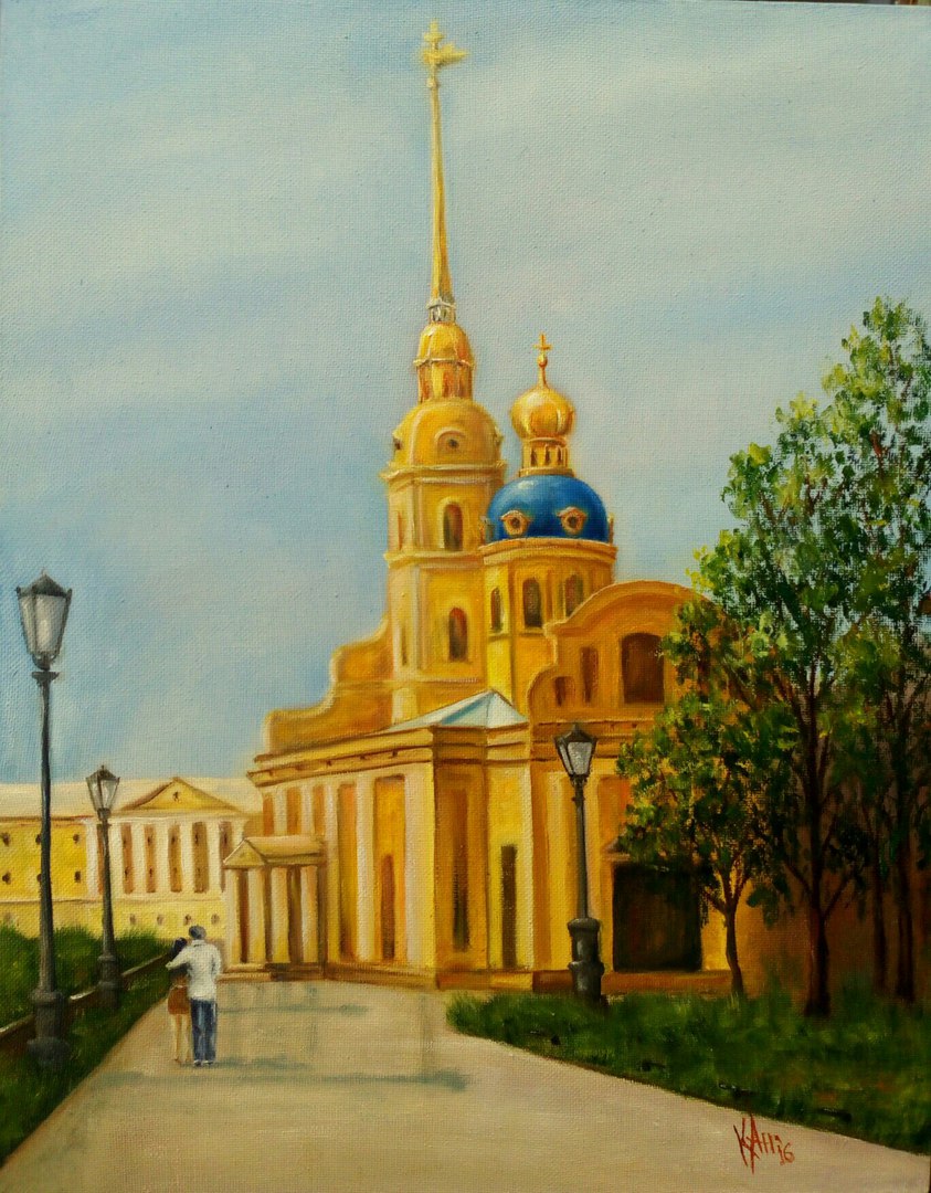 Картина авторская Прогулка в Петербурге, 35 х 45 см, холст, масло. Художник AngeluKYК016 Картина авторская Прогулка в Петербурге, 35 х 45 см, холст, масло. Художник AngeluKYК016Картина Прогулка в Петербурге размер 35х45, холст на подрамнике, масло. AngeluKYХудожница Анжела Станиславовна Кузнецова, более известная под псевдонимом AngelucKY, являясь петербурженкой от рождения (1981 год), продолжает жить и работать в прекрасном городе на Неве. с 2010 года начала серьезно увлекаться живописью. Художница пробует себя в разных художественных стилях и техниках. На сегодня основным интересом AngelucKY является масляная холстовая живопись, а преобладающие тематики – пленэрный пейзаж, жанровые сюжеты, цветочные натюрморты и анималистика. Отдельное место в творчестве Кузнецовой Анжелы занимает анималистика, а именно запатентованная серия Совы, отзылающая зрителя к лучшим традициям иллюстрированого жанра.