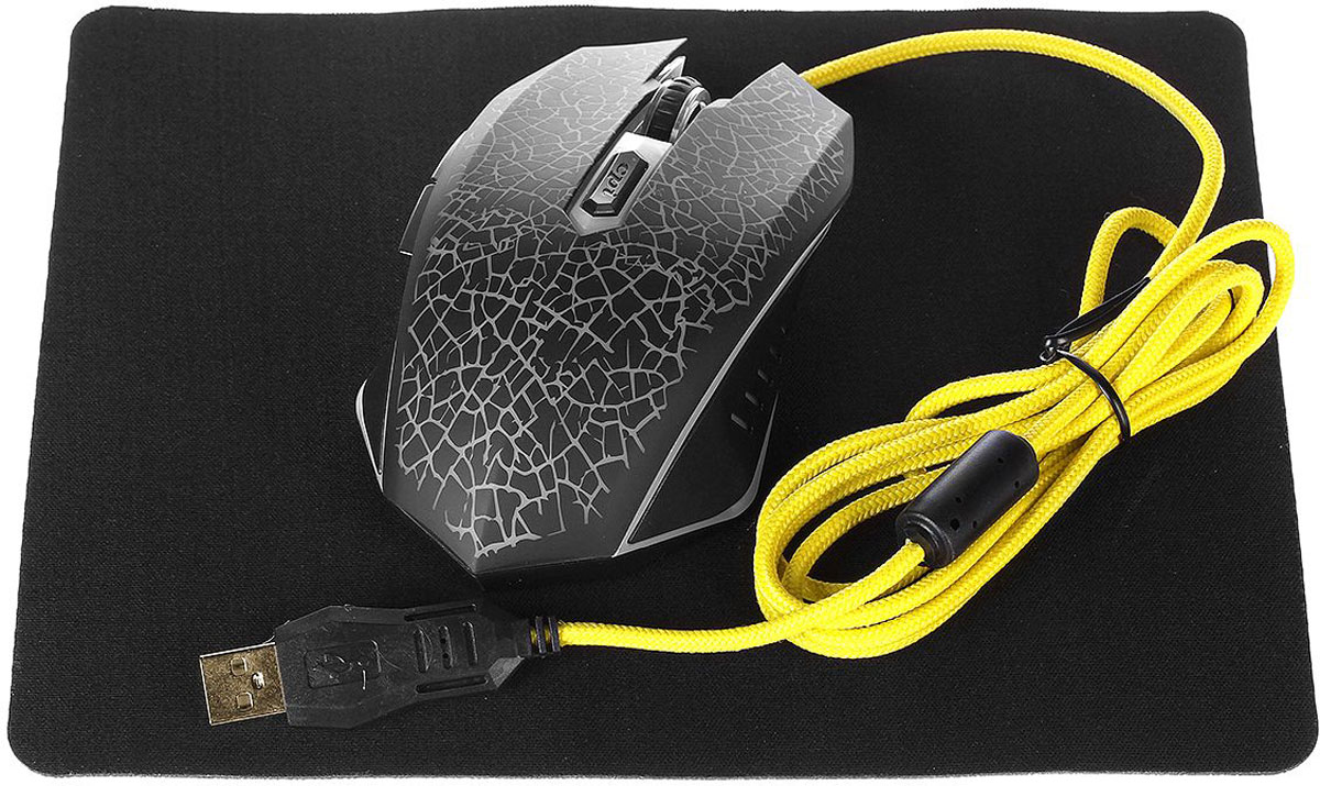 Qumo Dragon War Solaris M10, Black мышь + коврик21509 Qumo Dragon War Solaris M10, Black мышь + коврик21509Комплект Qumo Dragon War Solaris M10 - это простое и удобное решение для быстрых побед. Отличный подарок как начинающему игроману.Смена режимов DPI до 2200, красивая подсветка, ферритовый фильтр на плетеном кабеле ярко желтого цвета, стильный и удобный коврик, казалось бы, что еще надо чтобы играть с максимальным комфортом.Soft-touch покрытиеМагнитный ферритовый фильтр помех