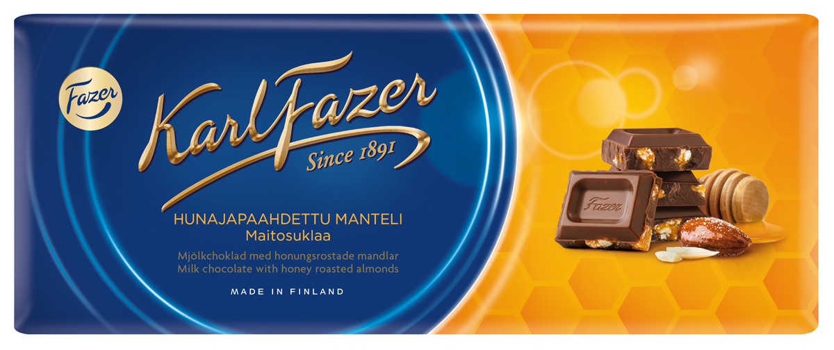 Karl Fazer молочный шоколад с жареным миндалем и медом, 200 г5862 Karl Fazer молочный шоколад с жареным миндалем и медом, 200 г5862Глазированный в меду миндаль в нежнейшем молочном шоколаде.