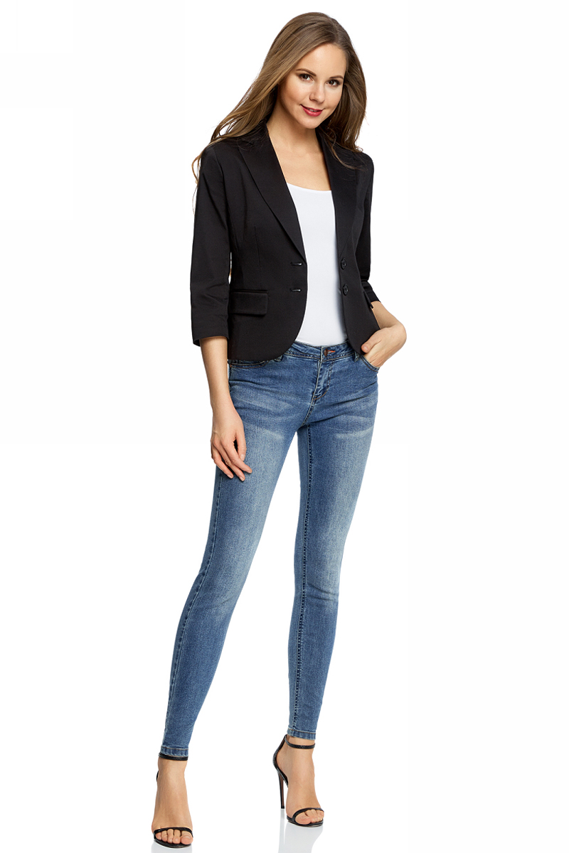 Жакет женский oodji Collection, цвет: черный. 21203085-2B/42307/2900N. Размер 44-170 (50-170)21203085-2B/42307/2900N Жакет женский oodji Collection, цвет: черный. 21203085-2B/42307/2900N. Размер 44-170 (50-170)21203085-2B/42307/2900NСтильный женский жакет от oodji с рукавами 3/4 выполнен из эластичного хлопка. Жакет имеет воротник с лацканами и застегивается на пуговицы. Спереди модель дополнена карманами.