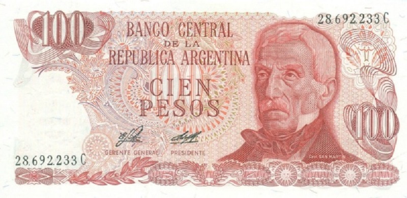 Банкнота номиналом 100 песо. Аргентина. 1978 год