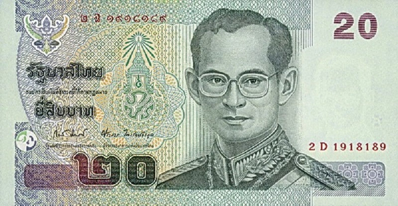 Банкнота номиналом 20 бат. Таиланд. 2003 год