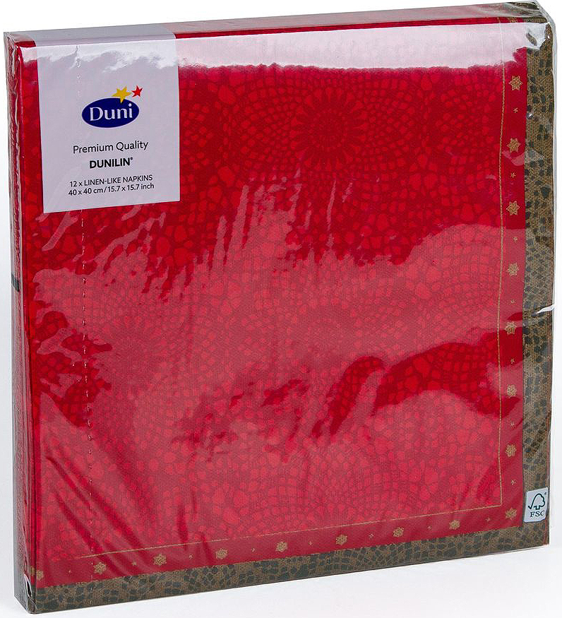 Салфетки бумажные Duni DL Soft. Festive Charm Red, 40 см174901 Салфетки бумажные Duni DL Soft. Festive Charm Red, 40 см174901Многослойные бумажные салфетки изготовлены из экологически чистого, высококачественного сырья - 100% целлюлозы. Салфетки выполнены в оригинальном и современном стиле, прекрасно сочетаются с любым интерьером и всегда будут прекрасным и незаменимым украшением стола.