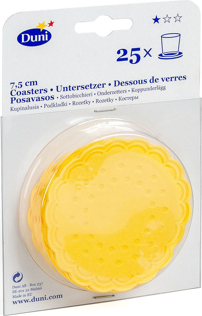 Салфетки бумажные Duni, 9-слойные, цвет: желтый, диаметр 7,5 см, 25 шт351836 Салфетки бумажные Duni, 9-слойные, цвет: желтый, диаметр 7,5 см, 25 шт351836Девятислойные бумажные салфетки Duni изготовлены из экологически чистого, высококачественного сырья - 100% целлюлозы. Они выполнены в оригинальном и современном стиле, прекрасно сочетаются с любым интерьером и всегда будут прекрасным и незаменимым украшением стола.Диаметр салфеток: 7,5 см.