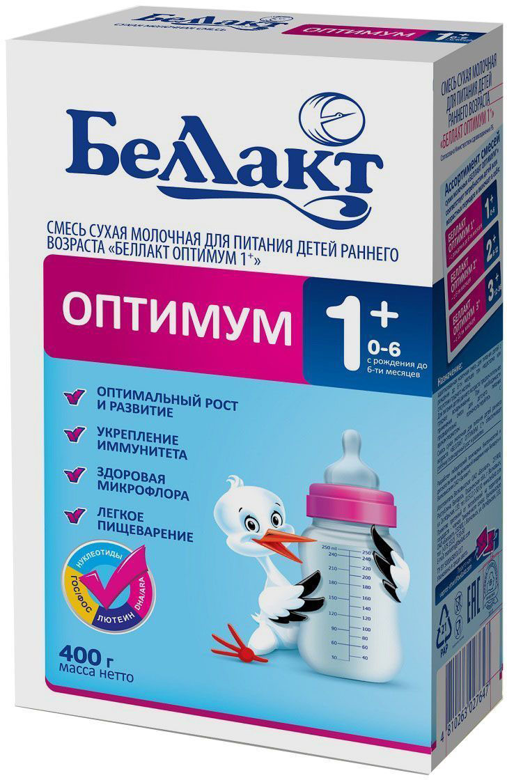 Беллакт Оптимум 1+ смесь молочная сухая с рождения, 400 г2764 Беллакт Оптимум 1+ смесь молочная сухая с рождения, 400 г2764Смесь для питания детей с рождения до 6 месяцев при недостатке или отсутствии женского молока.