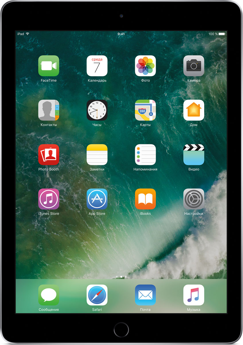 Apple iPad 9.7 Wi-Fi 32GB, Space GreyMP2F2RU/A Apple iPad 9.7 Wi-Fi 32GB, Space GreyMP2F2RU/AДелайте проекты, листайте сайты, играйте и учитесь. У iPad для этого есть великолепный дисплей, высокая производительность и приложения для ваших любимых занятий. Где хотите. Легко и волшебно.Фотографии, шоппинг, презентации - на ярком 9,7-дюймовом дисплее Retina всё выглядит живо, реалистично и невероятно детально.Производительность, необходимую для быстрой и плавной работы приложений, обеспечивает 64-битный процессор A9. Открывайте интерактивные обучающие приложения, играйте в игры со сложной графикой и пользуйтесь двумя приложениями одновременно. При этом ваше устройство будет работать без подзарядки до 10 часов.Все приложения для iPad создаются с учётом его размеров и производительности. И в App Store их очень много. Вы обязательно найдёте то, что вам нужно.Ваш отпечаток пальца - это идеальный пароль, который невозможно угадать или забыть. Технология Touch ID позволяет мгновенно разблокировать iPad и защитить личные данные в приложениях. Вы также можете использовать её для покупок через Apple Pay в приложениях и на сайтах.Снимать фото и видео на iPad проще простого. Его 8-мегапиксельная камера позволяет делать чёткие и яркие фотографии и записывать HD-видео 1080p, которые затем можно отредактировать прямо на iPad с помощью Фото, iMovie или вашего любимого приложения из App Store. А фронтальная HD-камера FaceTime идеальна для видеозвонков и селфи.iPad идеально взаимодействует с другими устройствами. Вы можете начать письмо на iPhone и закончить его на iPad. Или скопировать картинку, видео и текст на iPad, а затем вставить их на Mac. А для моментальной передачи файлов между устройствами по беспроводной сети удобно пользоваться функцией AirDrop.Планшет сертифицирован EAC и имеет русифицированный интерфейс, меню и Руководство пользователя.