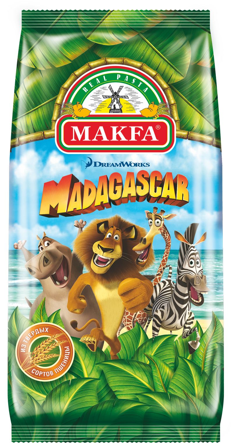 Makfa Madagascar макароны, 300 г297-12 Makfa Madagascar макароны, 300 г297-12Что может быть увлекательнее, чем обед или ужин в компании любимых героев из популярного мультфильма!Макаронные изделия Мадагаскар MAKFA выполнены в форме десяти любимых героев мультфильма Мадагаскар студии Dream Works.Лев Алекс, Зебра Марти, Бегемотиха Глория, Жираф Мелман, Король Джулиан и веселые Пингвины помогут накормить даже самого капризного ребенка.