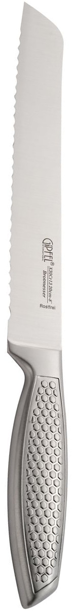 Нож для хлеба Gipfel, длина лезвия 20,32 см. 69176917 Нож для хлеба Gipfel, длина лезвия 20,32 см. 69176917Нож Gipfel выполнен из нержавеющей стали. Ножи из нержавеющей стали относятся к ножам более высокого класса.Удобная литая рукоятка ножа, выполненная из нержавеющей стали не позволит выскользнуть ему из руки. Этот нож с волнистым лезвием прекрасно подойдет для нарезки хлеба и других продуктов. Нож Gipfel займет достойное место среди аксессуаров на вашей кухне.