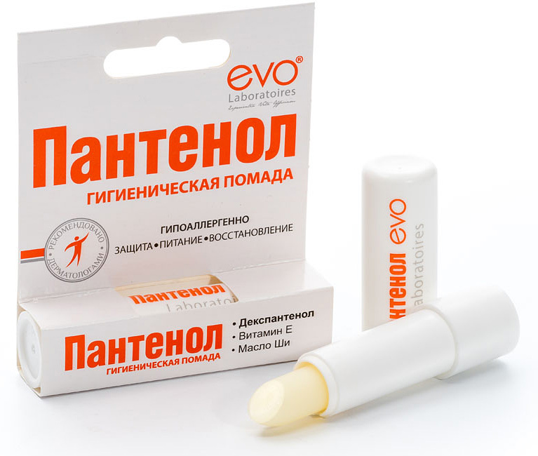 Evo Пантенол Губная помада гигиеническая, 2,8 г35550896 Evo Пантенол Губная помада гигиеническая, 2,8 г35550896Гигиеническая помада для ежедневного ухода за нежной кожей губ. Обеспечивает дополнительное питание, устраняет и предупреждает сухость, покраснение и шелушение, дарит длительную защиту и бережный уход