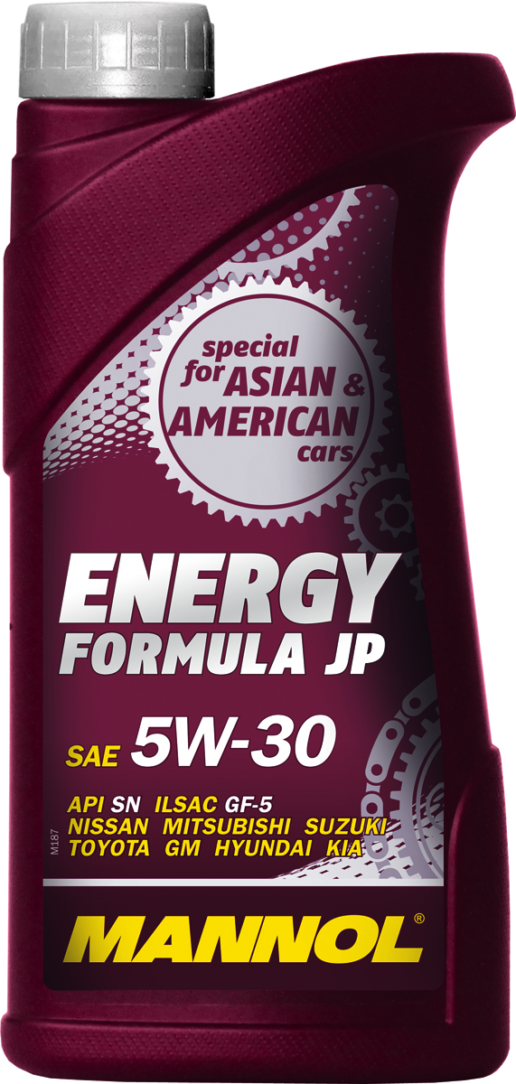 Моторное масло MANNOL Energy Formula JP, 5W-30, API SN, синтетическое, 1 л2706 (ПО) Моторное масло MANNOL Energy Formula JP, 5W-30, API SN, синтетическое, 1 л2706 (ПО)MANNOL Energy Formula JP – универсальное моторное масло предназначенное для двигателей японских, корейских и американских легковых автомобилей, минивэнов, внедорожников, SUV и микроавтобусов. Разработано специально для двигателей с системами непосредственного впрыска (GDI, D-4D, NEO-DI), с турбонаддувом, а также с различными механизмами изменения фаз газораспределения (DOHC, VVT-i, VTC, CVVT, VTEC, VVL, VVTL-i, MIVEC и др.). Обладает высокими антиокислительными свойствами и превосходными моюще-диспергирующими характеристиками, что предупреждает образование отложений на деталях двигателя. Современный пакет присадок гарантирует прочную смазочную пленку в самых жестких условиях эксплуатации. Обеспечивает легкий пуск двигателя при низких температурах.Допуски и соответствия ILSAC GF-5, GM dexos 1