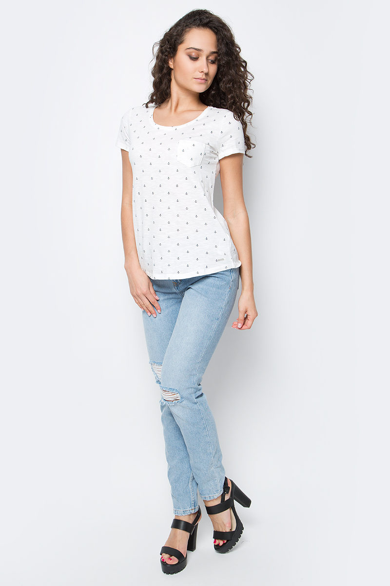 Футболка женская Tom Tailor Denim, цвет: белый, черный. 1036790.09.71_8005. Размер XL (50)1036790.09.71_8005 Футболка женская Tom Tailor Denim, цвет: белый, черный. 1036790.09.71_8005. Размер XL (50)1036790.09.71_8005Стильная женская футболка Tom Tailor Denim выполнена из натурального хлопка. Модель с круглым вырезом горловины и короткими стандартными рукавами оформлена мелкими принтом по всей поверхности с изображением якорей. На груди предусмотрен накладной кармашек.