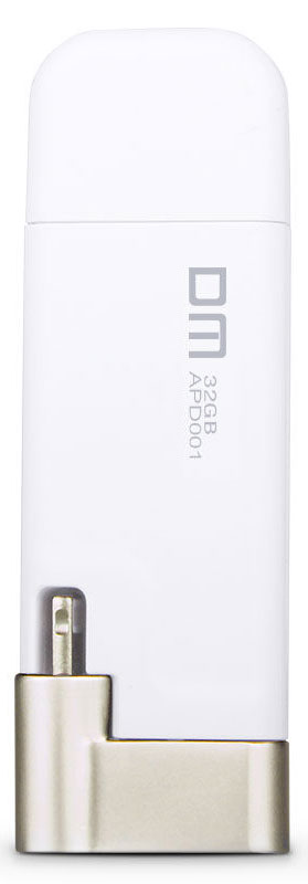DM Aiplay 32GB, White USB-накопительAiplay-APD001-White-32GB DM Aiplay 32GB, White USB-накопительAiplay-APD001-White-32GBUSB-накопитель DM Aiplay предназначен для устройств Apple, поддерживающих интерфейс Lightning. Этот накопитель расширяет ёмкость диска iPhone, iPad, iPod.Разъём Lightning расположен на поворотном штекере, позволяющем расположить корпус накопителя за задней стенкой смартфона, плеера или планшета. Поворотный коннектор увеличивает комфорт пользователей и позволяет хранить мобильное устройство в кармане куртки или сумки с подключённой флэшкой.Фирменное, бесплатное приложение DM Aiplay скачивается с App Store на устройство владельцев и расширяет возможности накопителя. Приложение сохраняет фото с камеры на флэшку, минуя диск мобильного устройства, позволяет переносить файлы с компьютера на телефон, плеер или планшет и резервирует список контактов, фотоальбом или другую ценную информацию.