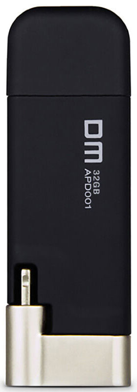 DM Aiplay 32GB, Black USB-накопительAiplay-APD001-Black-32GB DM Aiplay 32GB, Black USB-накопительAiplay-APD001-Black-32GBUSB-накопитель DM Aiplay предназначен для устройств Apple, поддерживающих интерфейс Lightning. Этот накопитель расширяет ёмкость диска iPhone, iPad, iPod.Разъём Lightning расположен на поворотном штекере, позволяющем расположить корпус накопителя за задней стенкой смартфона, плеера или планшета. Поворотный коннектор увеличивает комфорт пользователей и позволяет хранить мобильное устройство в кармане куртки или сумки с подключённой флэшкой.Фирменное, бесплатное приложение DM Aiplay скачивается с App Store на устройство владельцев и расширяет возможности накопителя. Приложение сохраняет фото с камеры на флэшку, минуя диск мобильного устройства, позволяет переносить файлы с компьютера на телефон, плеер или планшет и резервирует список контактов, фотоальбом или другую ценную информацию.