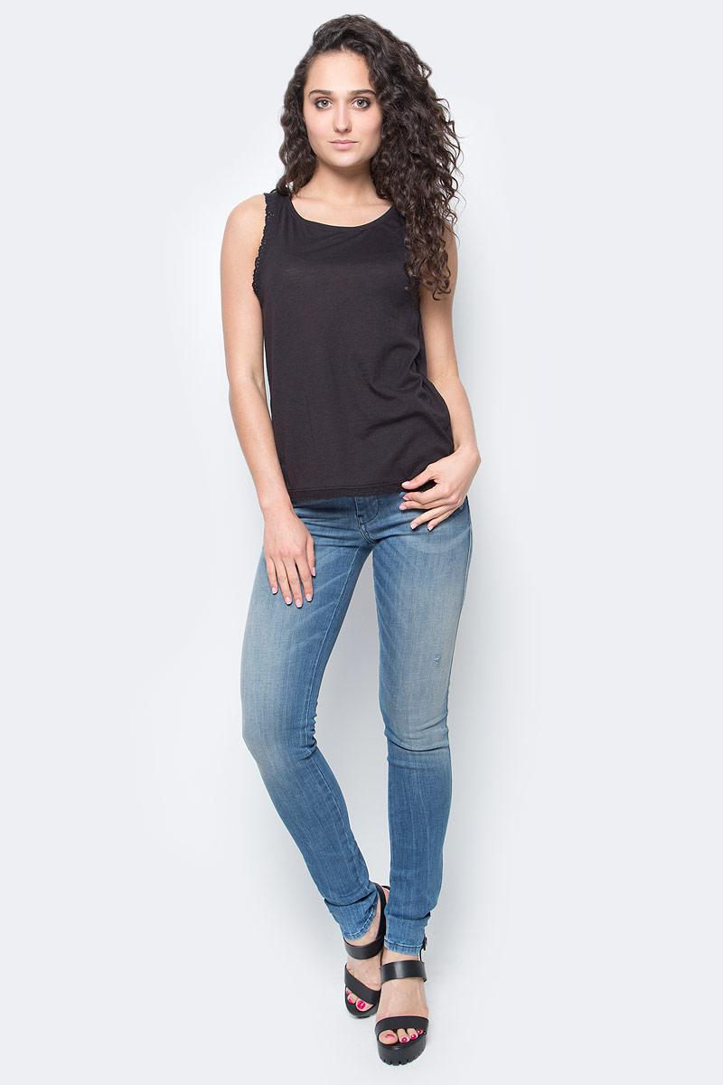 Топ женский Only, цвет: черный. 15135440_Black. Размер XS (40/42)15135440_Black Топ женский Only, цвет: черный. 15135440_Black. Размер XS (40/42)15135440_BlackСтильный топ Only подчеркнет ваш стиль и поможет создать оригинальный образ. Модель без рукавов имеет круглый вырез горловины. Проймы рукавов и низ изделия отделаны кружевом.