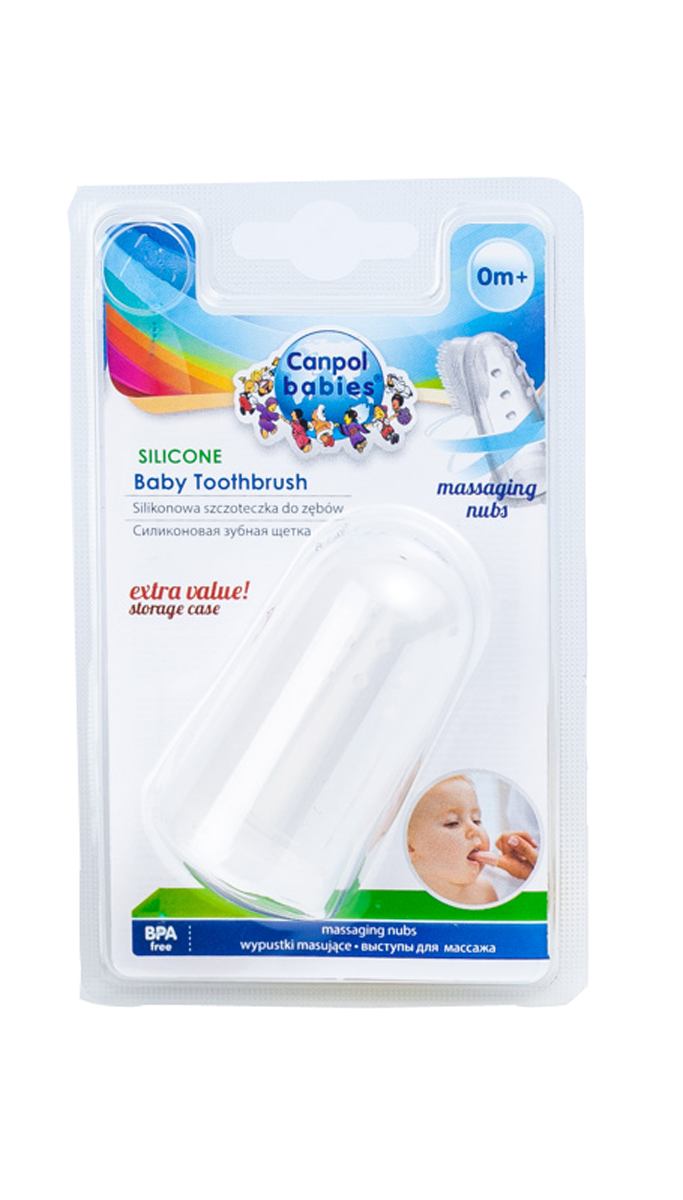 Canpol Babies Зубная щетка детская220617003 Canpol Babies Зубная щетка детская220617003Зубная щетка Canpol Babies предназначена для ухода за полостью рта малышей с рождения. Щетка изготовлена из высококлассного силикона, не имеет запаха и вкуса, гипоаллергенна. Благодаря удобной форме щетка позволяет добраться даже до труднодоступных мест, нежно очищает первые зубки малыша и массирует десны. Мягкие щетинки не травмируют, обладают приятным массажным эффектом и помогают при появлении первых зубов.Использование щетки с раннего возраста приучает малыша ухаживать за полостью рта с самого детства. Особенности:надевается на палецудобная форма позволяет добраться до всех зубовмассирует десны во время прорезывания зубовв комплекте удобный контейнер для хранения