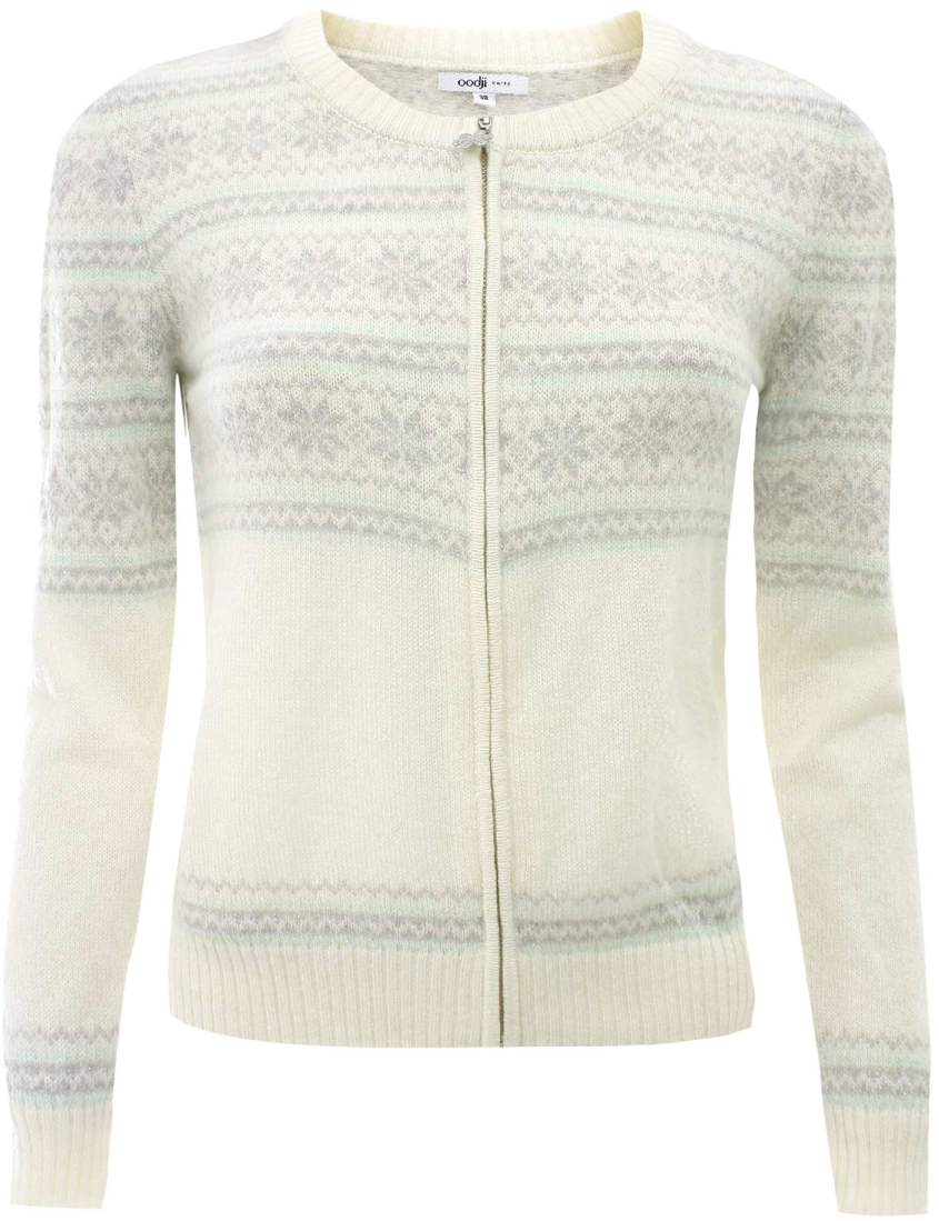 Кофта женская oodji Ultra, цвет: кремовый, светло-серый. 63207165/35136/3020J. Размер 36 (42)63207165/35136/3020J Кофта женская oodji Ultra, цвет: кремовый, светло-серый. 63207165/35136/3020J. Размер 36 (42)63207165/35136/3020JЖенская вязаная кофта от oodji выполнена из акриловой пряжи. Модель на молнии с длинными рукавами, и круглым вырезом горловины.